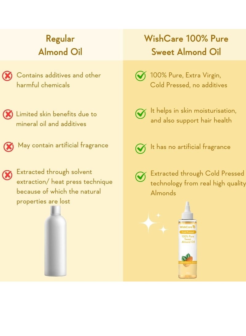 WishCare Pure Cold Pressed Sweet Almond Oil for Hair Growth and Glowing Skin & Face - 200ml