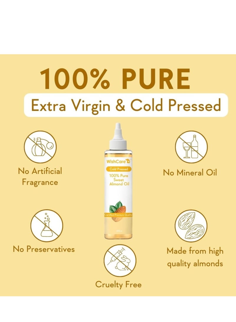 WishCare Pure Cold Pressed Sweet Almond Oil for Hair Growth and Glowing Skin & Face - 200ml