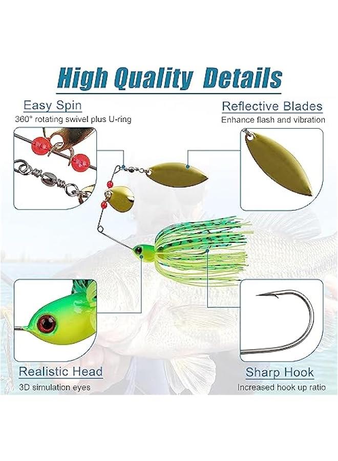 Bass Fishing Lures Spinnerbait Kit, 6/12pcs Spinner Baits Bass Spinnerbait Lures Hard Metal Spinner Bait Topwater Fishing Lure Buzzbait Swimbait Jig Lure Spinner Baits for Bass Fishing Trout Salmon