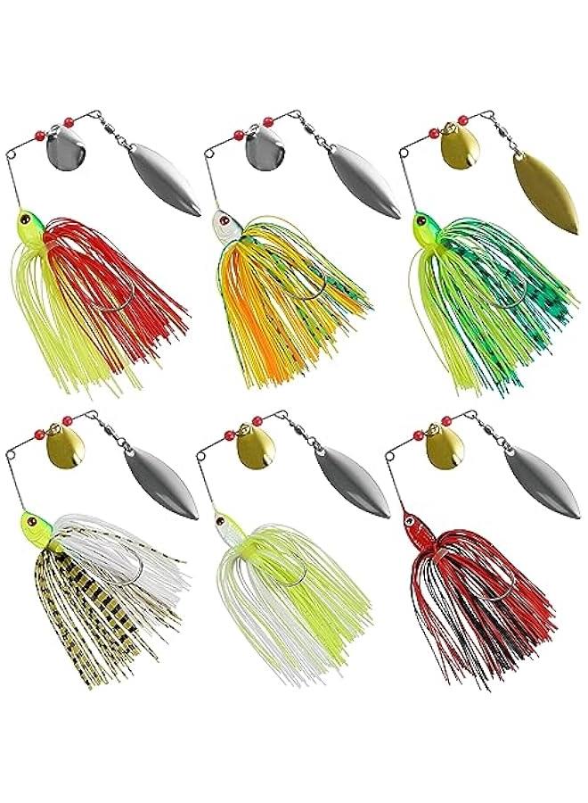 Bass Fishing Lures Spinnerbait Kit, 6/12pcs Spinner Baits Bass Spinnerbait Lures Hard Metal Spinner Bait Topwater Fishing Lure Buzzbait Swimbait Jig Lure Spinner Baits for Bass Fishing Trout Salmon