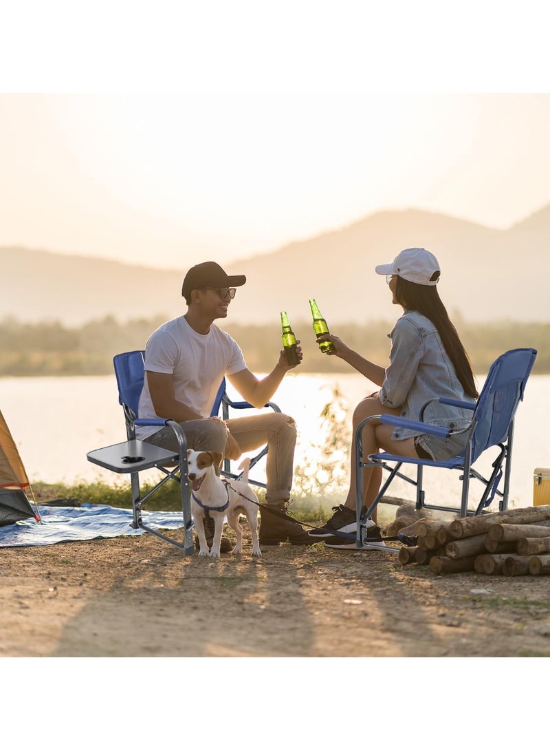 Large Outdoor Chair Padded High Back Durable Foldable Beach Chair with Bag Cup Holder for Outdoor Pool Picnic Camping Travel Fishing Lawn Supports Up to 140 KG 300 LBS Blue