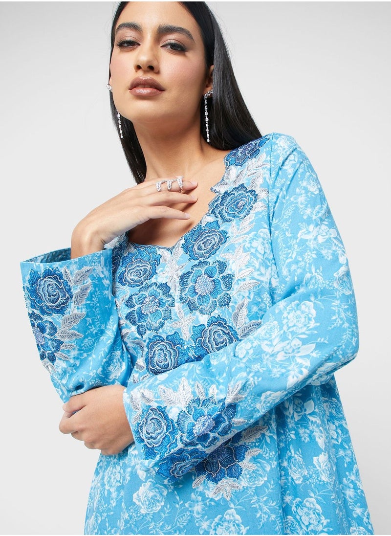 Embroidered Knitted Jalabiya