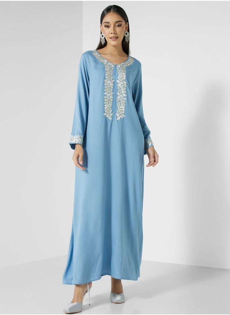 Tiered Embroidered Jalabiya