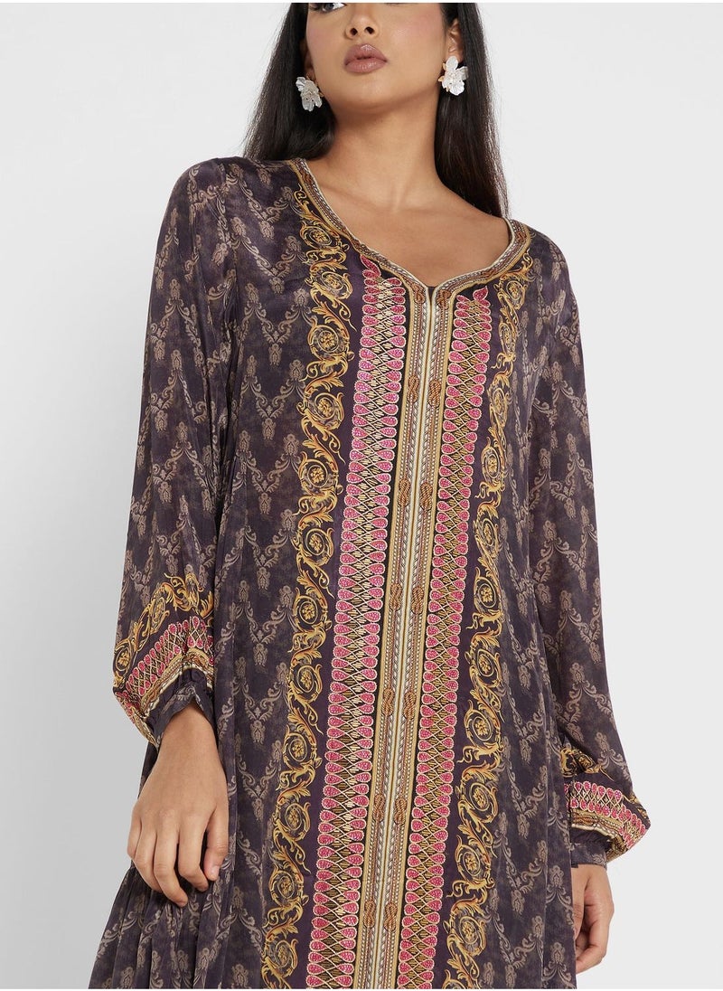 Belted V-Neck Jalabiya