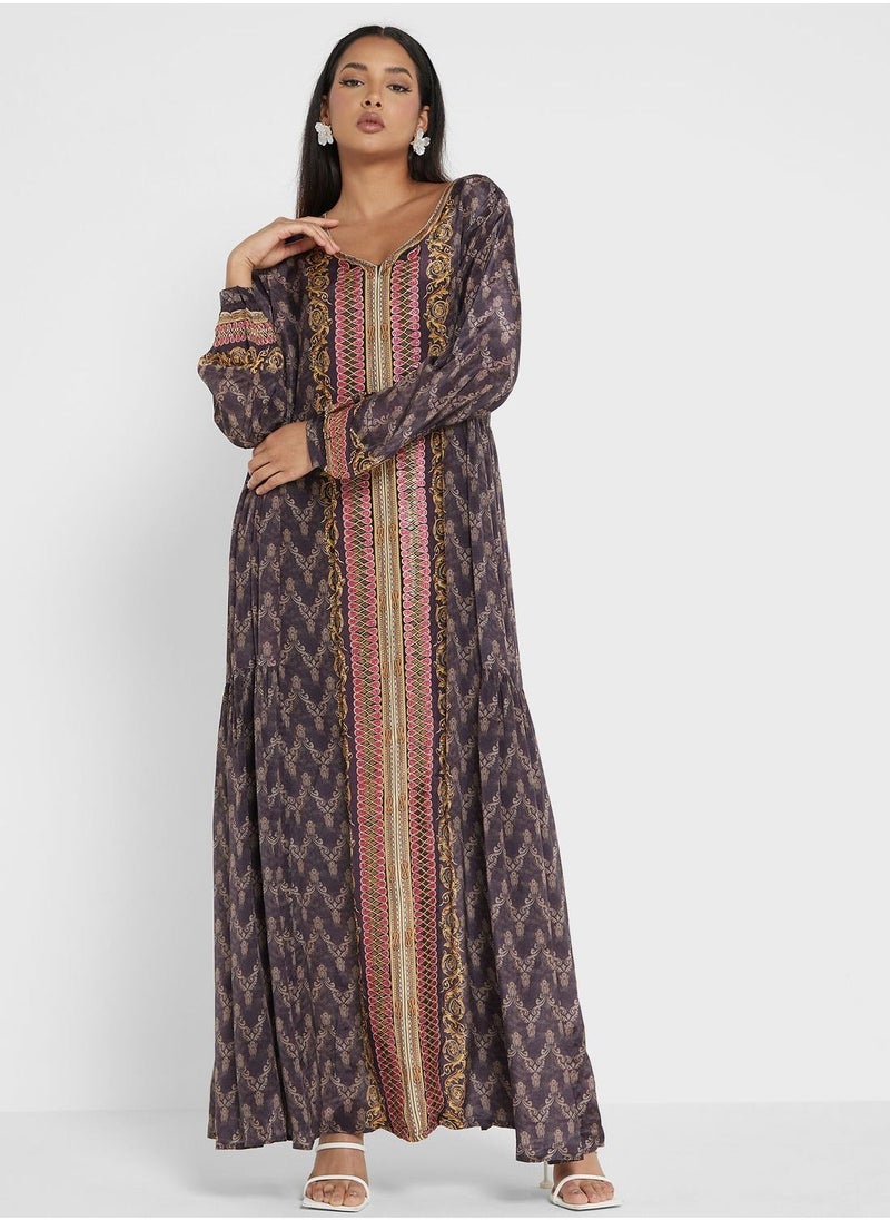 Belted V-Neck Jalabiya