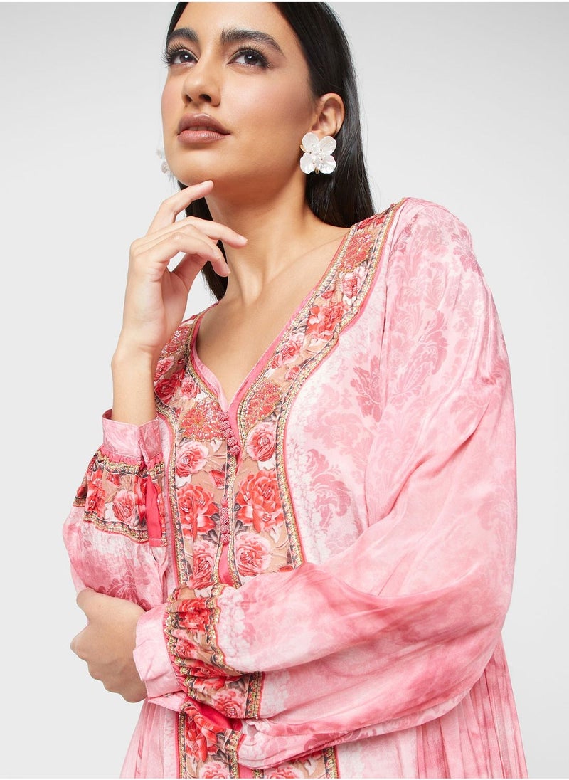Mesh Floral Print Jalabiya