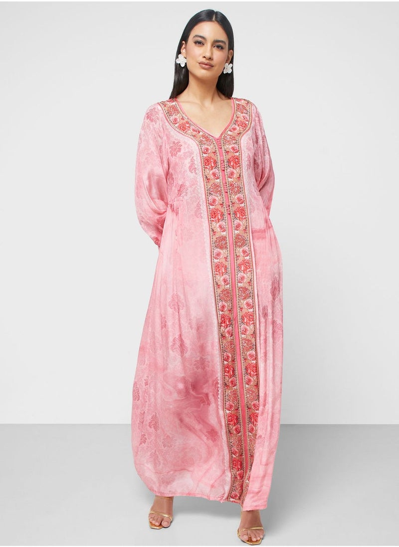 Mesh Floral Print Jalabiya