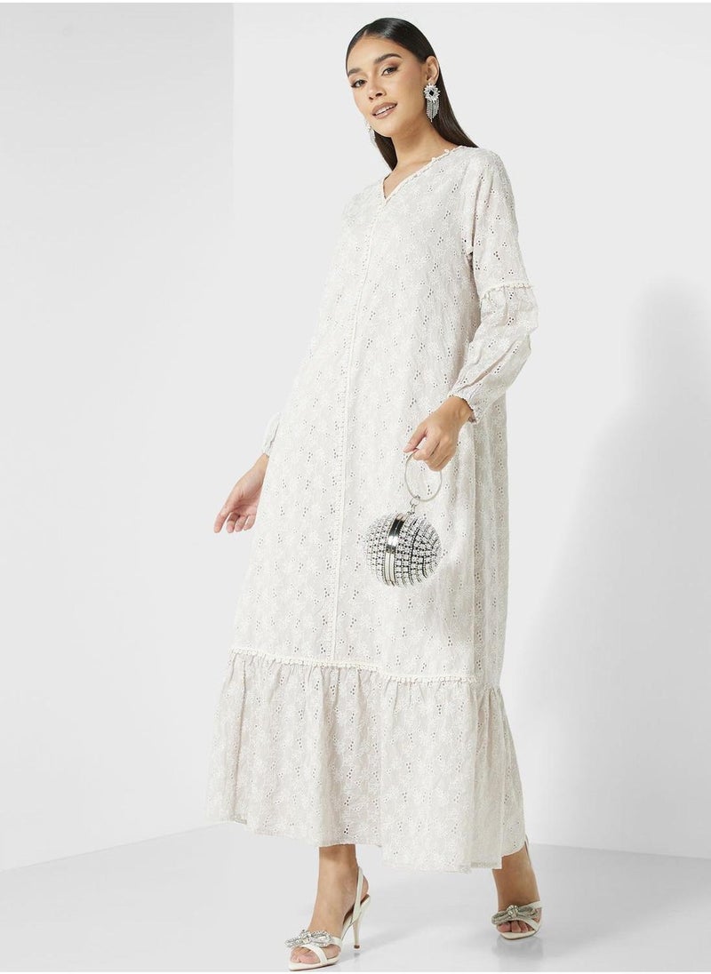 V-Neck Floral Print Jalabiya