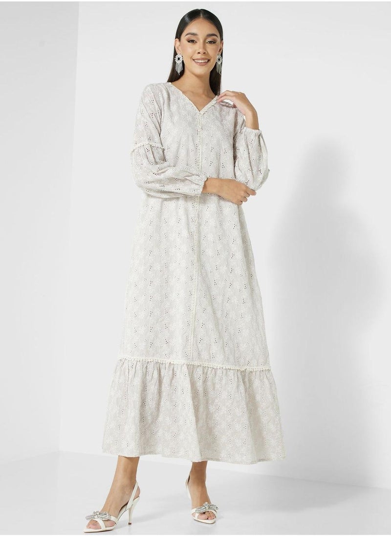 V-Neck Floral Print Jalabiya