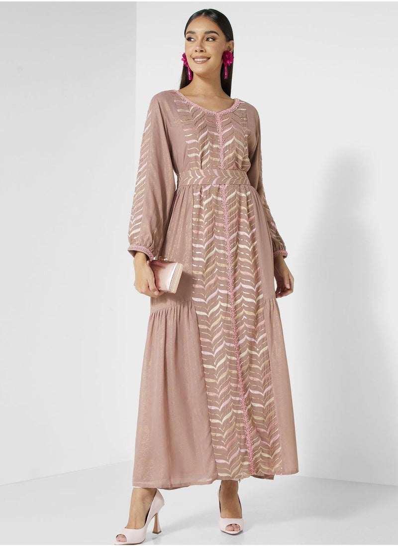 Embroidered  Printed Jalabiya
