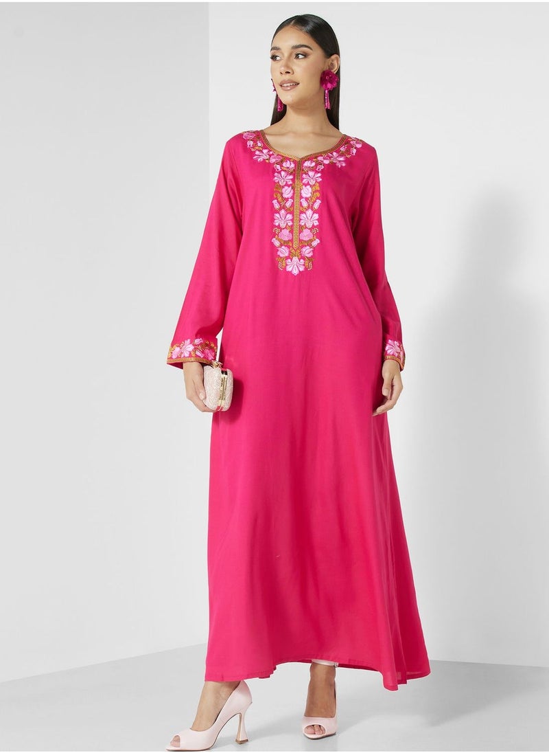 Embroidered  Pocket Detail Jalabiya