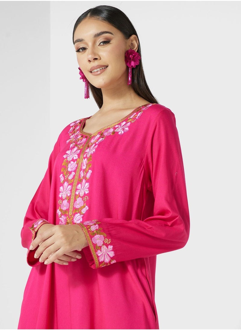 Embroidered  Pocket Detail Jalabiya