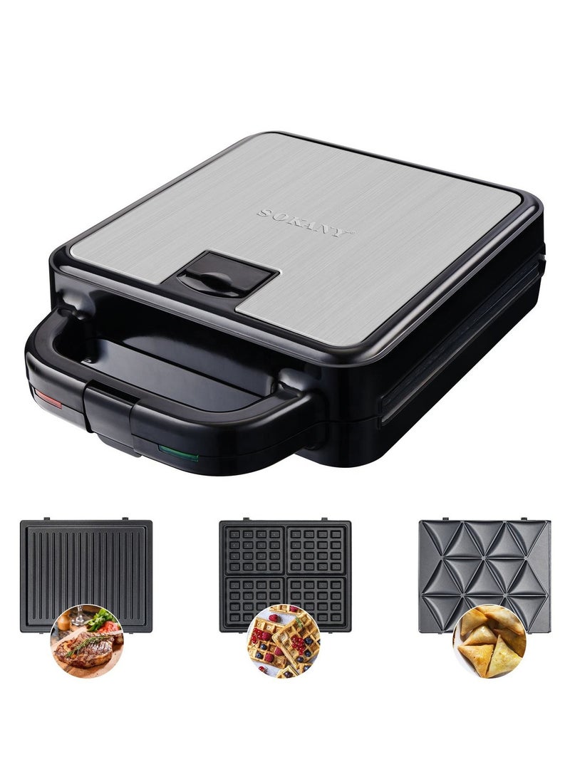 Sokany 3 In 1 Multifunctional Sandwich Maker, 3 Plates, 1400 Watt, Black - SK-08064