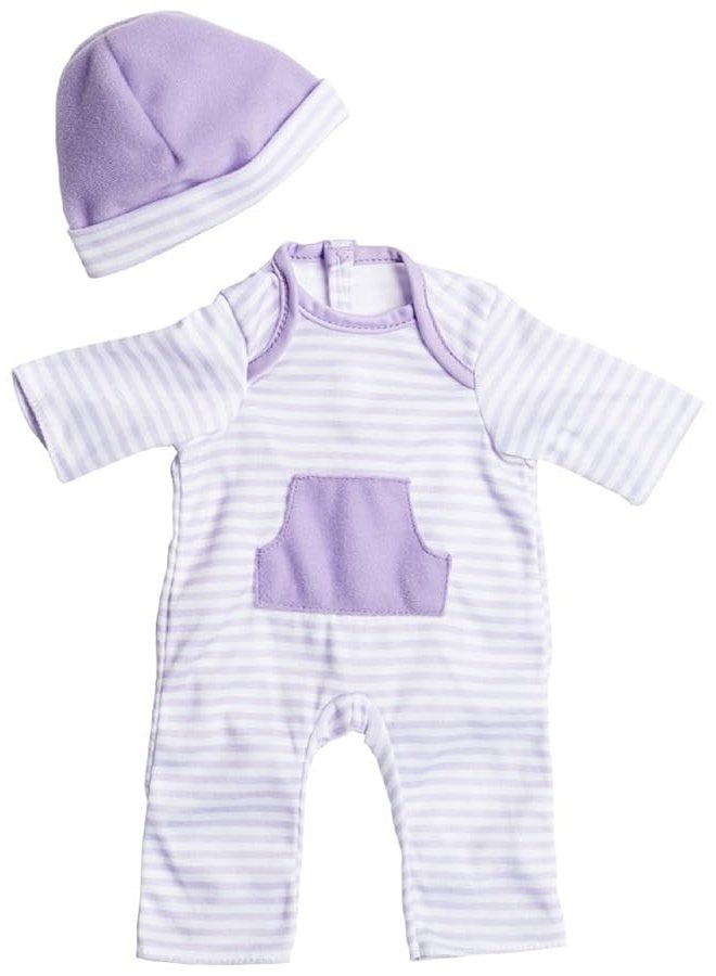 JC Toys | Berenguer Boutique | La Baby Doll Outfit | 2 Piece Purple Striped Onesie|Washable| Ages 2+ | Fits Dolls 14