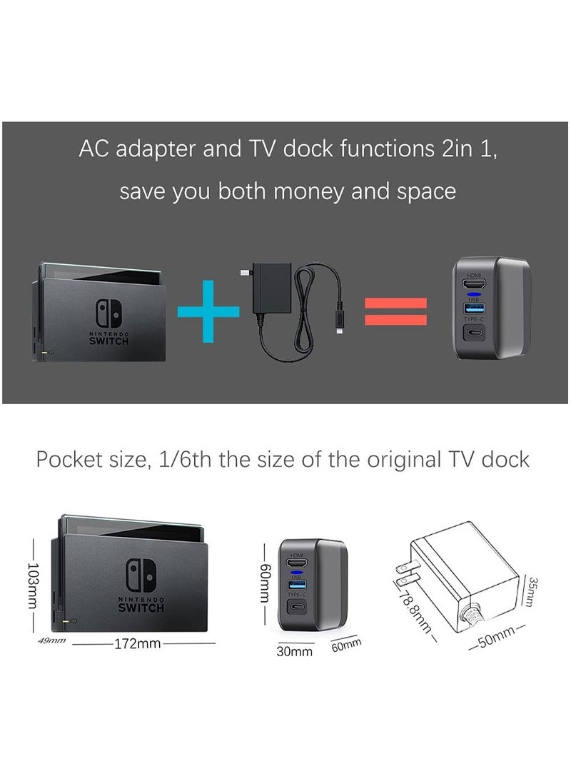 Adapter Charger for Switch for Switch Dock Charger Adapter 4K HDMI TV Adapter for Nintendo Switch AC Adapter and TV Dock Functions 2in 1 Fast Charging and Portable