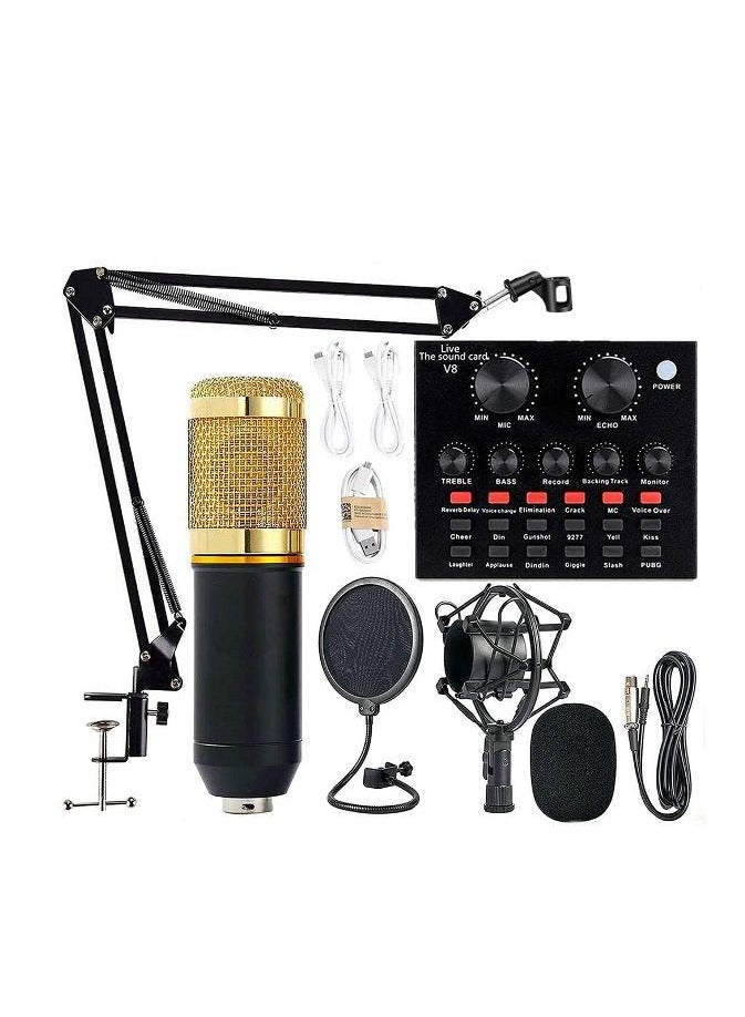 Condenser Microphone BundleMic Kit with Live Sound Card Adjustable Mic Suspension Scissor Arm BM8006 Gold