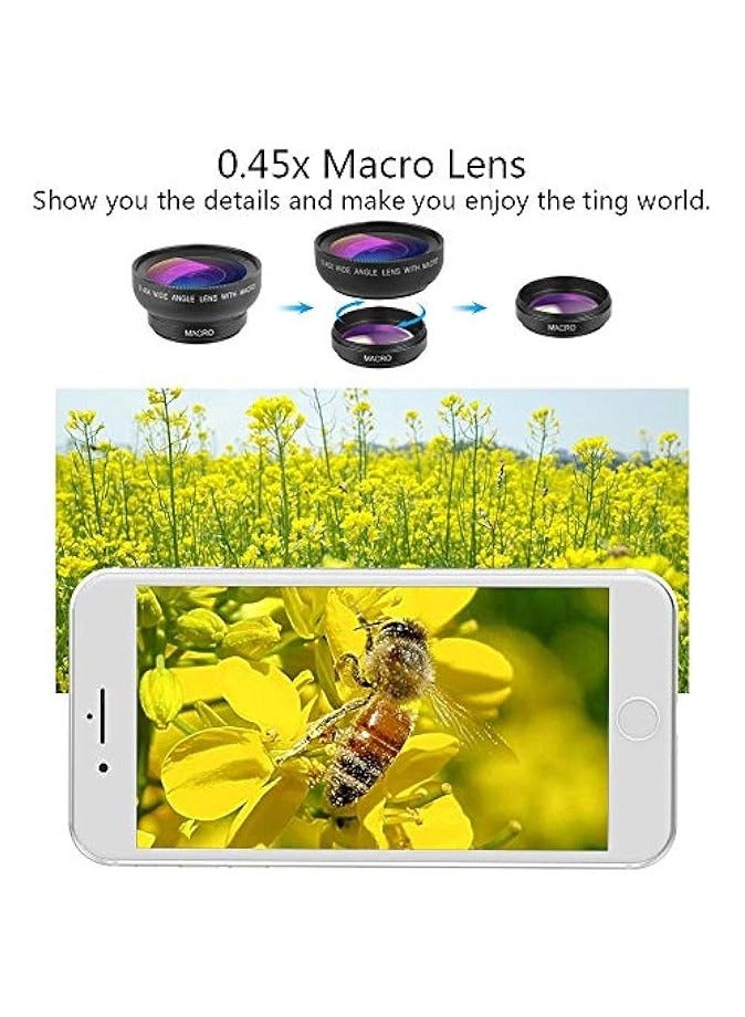 Phone Camera Lens Kit 0.45X Super Wide Angle Lens 140°+ 12.5X Macro Lens Clip-on iPhone Lens for iPhone Samsung and Most of Android Smartphone