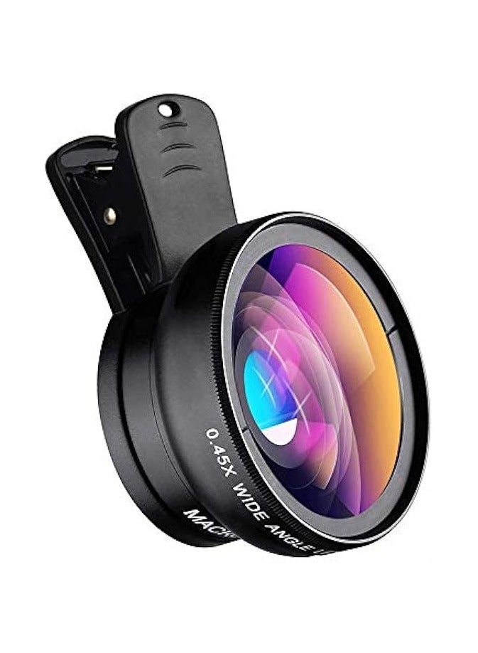 Phone Camera Lens Kit 0.45X Super Wide Angle Lens 140°+ 12.5X Macro Lens Clip-on iPhone Lens for iPhone Samsung and Most of Android Smartphone