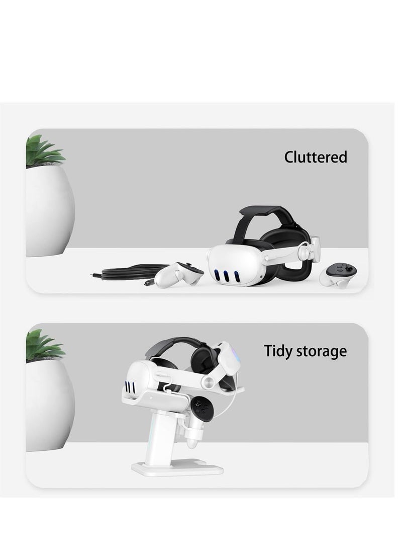 Charging Dock for Meta Quest 3 VR Headset with LED Light, Display Stand for Touch Controllers, White Station Holder