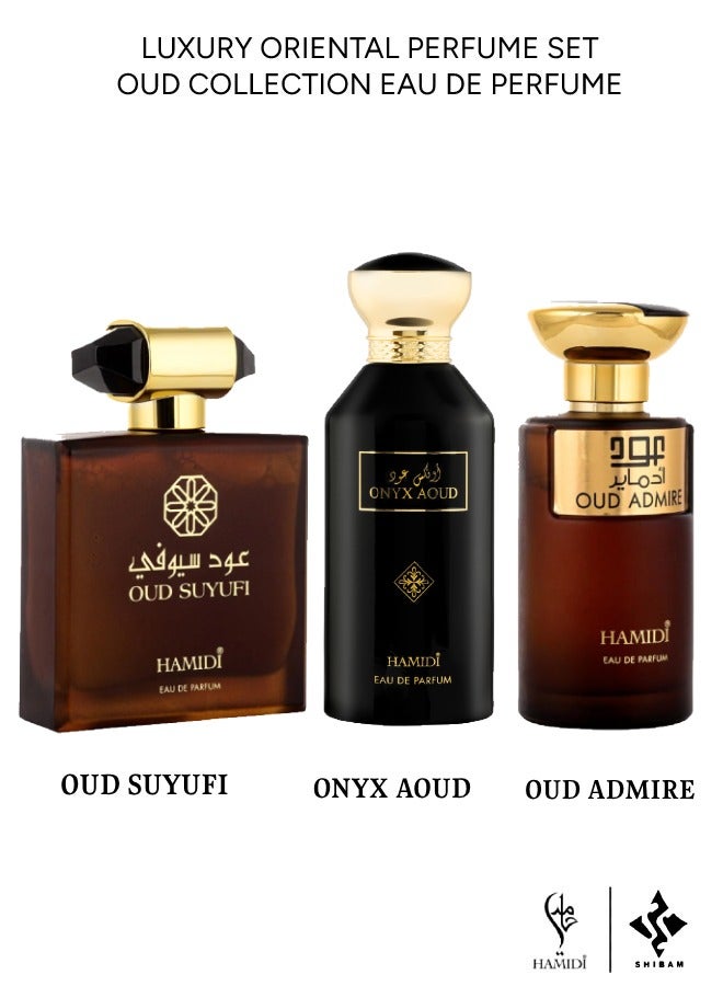 Ultimate Oud Collection Fragrance Perfume Gift Set - Oud Suyufi + Onyx Aoud + Oud Admire - Men Collection Perfumes Gift Set