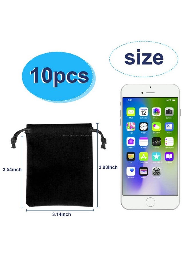 10Pcs Velvet Drawstring Bags Wedding Gift Bags Velvet Cloth Jewelry Pouches (Black)