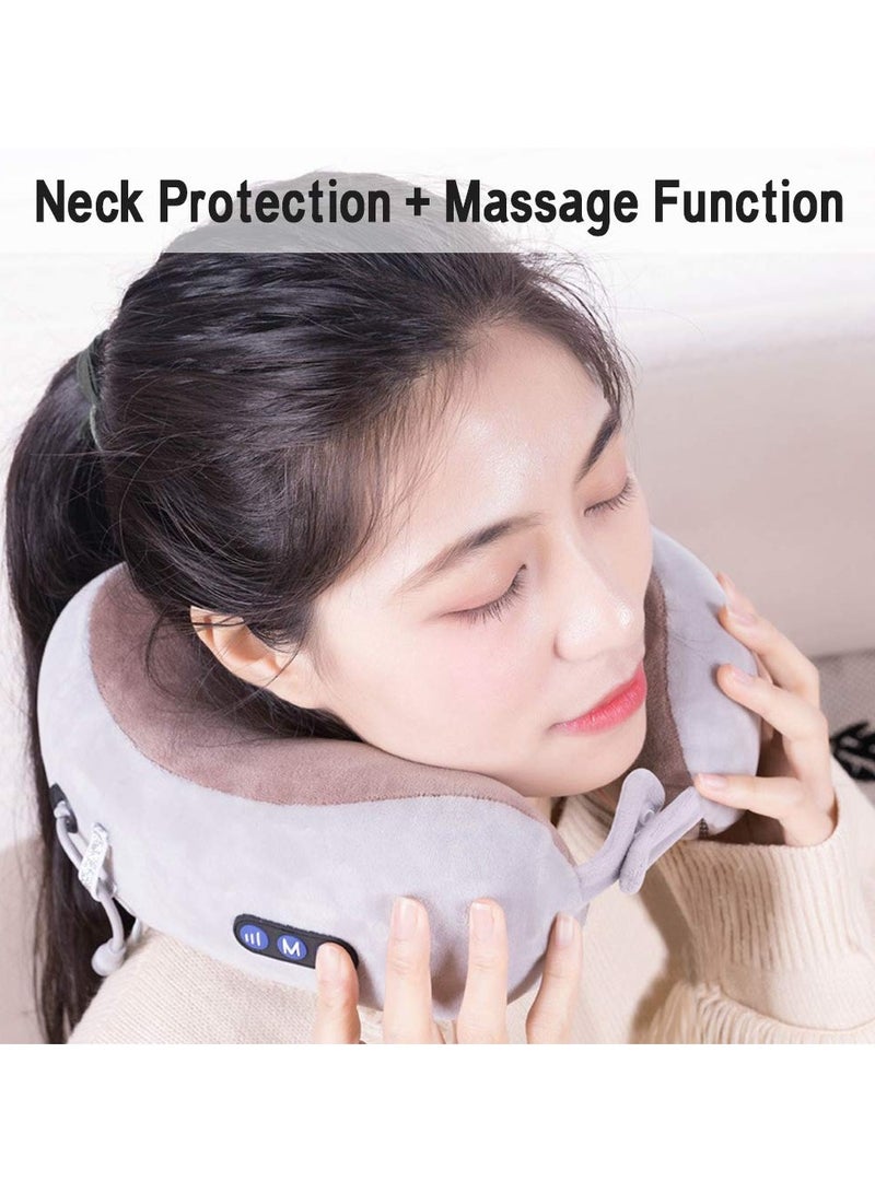 Travel Pillows For Sleeping Airplane, Portable Electric Neck Massager Soft Comfortable Breathable U-Shaped Memory Foam Massage Neck Pillow For Car Home And Office