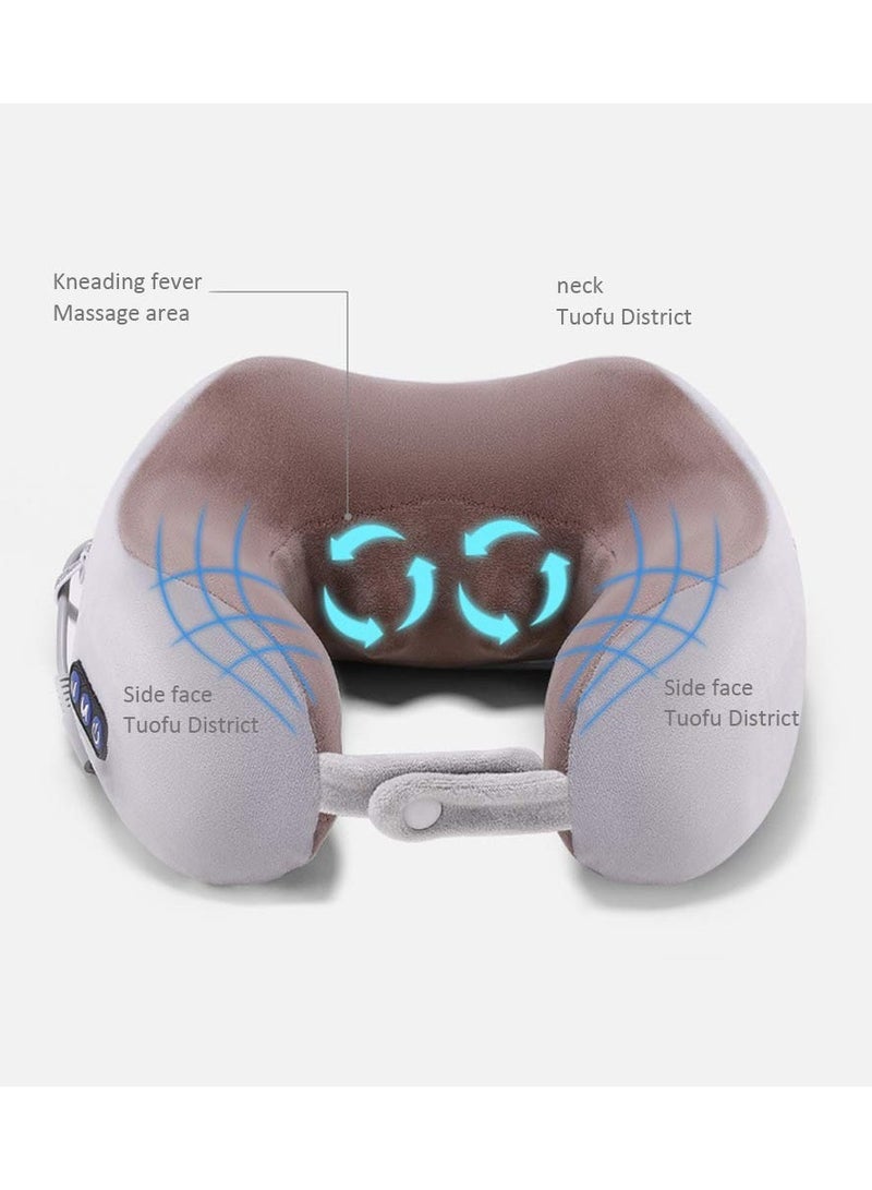 Travel Pillows For Sleeping Airplane, Portable Electric Neck Massager Soft Comfortable Breathable U-Shaped Memory Foam Massage Neck Pillow For Car Home And Office