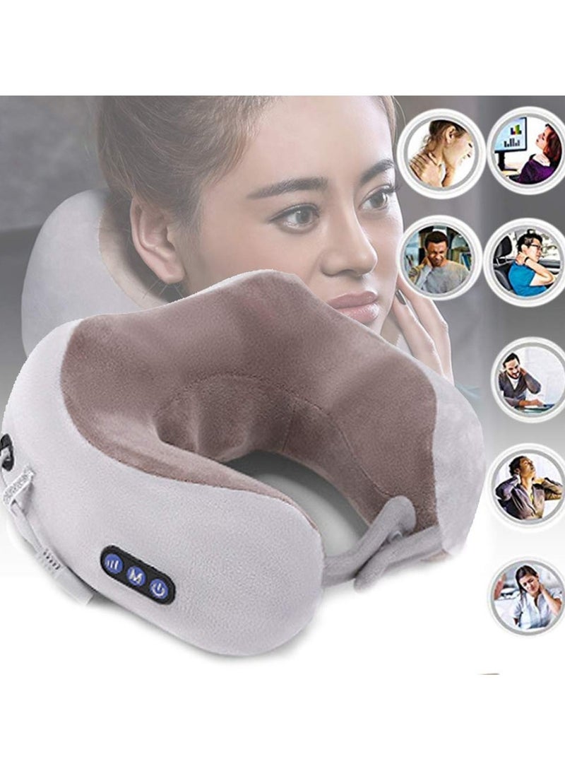 Travel Pillows For Sleeping Airplane, Portable Electric Neck Massager Soft Comfortable Breathable U-Shaped Memory Foam Massage Neck Pillow For Car Home And Office