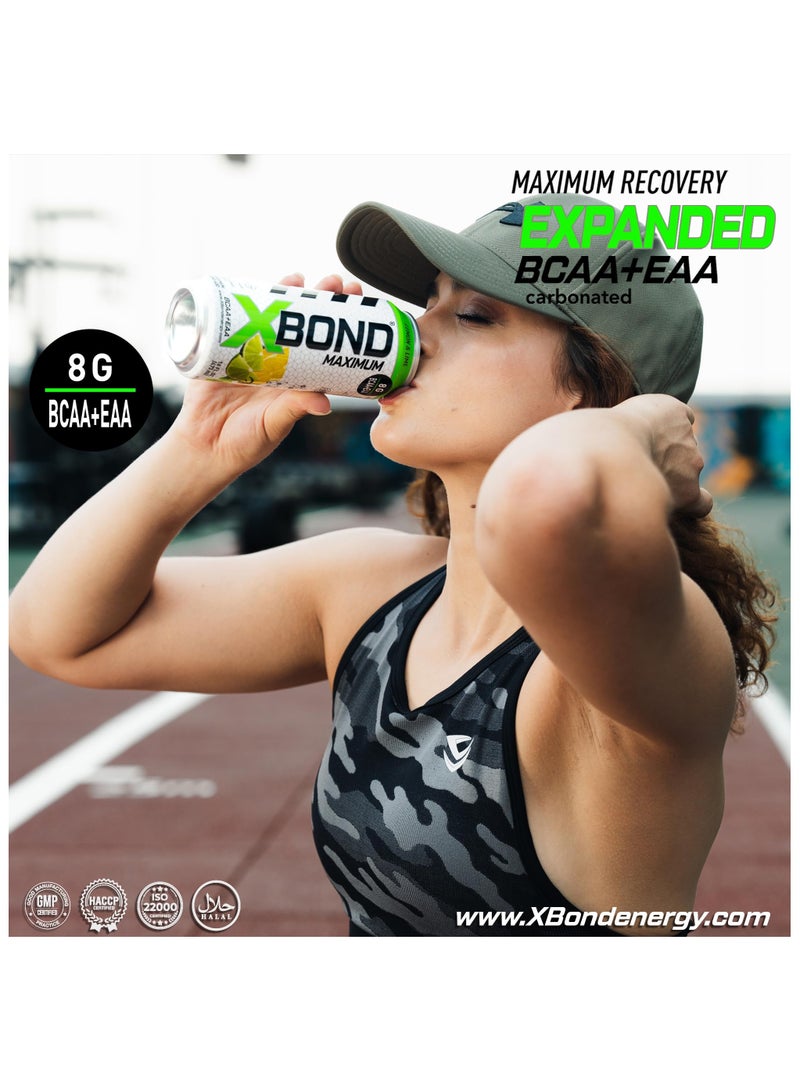 X-BOND 8g BCAA/EAA Lemon & Lime Maximum RecoveryExpanded Maximum Amino Drink - BCAA + EAA Electrolytes Drink - 16 fl oz (473 ml) -  Sugar Free 34 Calories, 60mg Caffeine Pack of 12