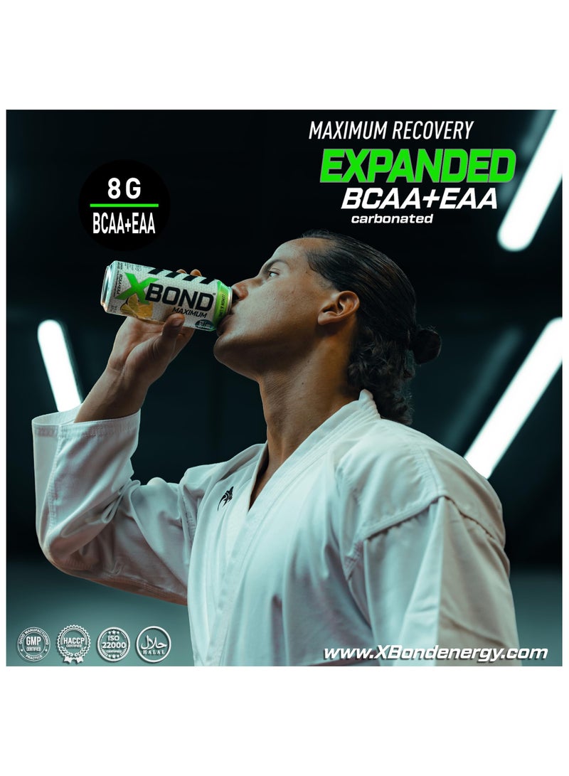 X-BOND 8g BCAA/EAA Lemon & Lime Maximum RecoveryExpanded Maximum Amino Drink - BCAA + EAA Electrolytes Drink - 16 fl oz (473 ml) -  Sugar Free 34 Calories, 60mg Caffeine Pack of 12
