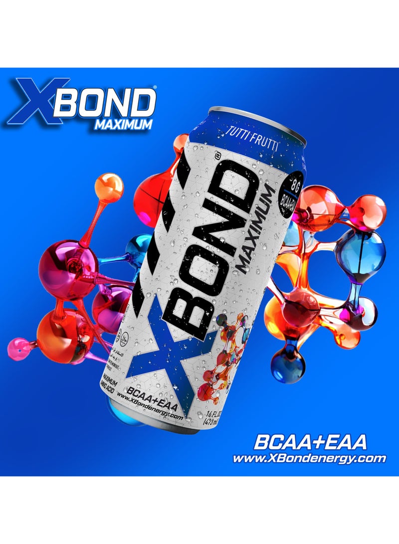 X-BOND 8g BCAA/EAA Tutti Frutti Maximum RecoveryExpanded Maximum Amino Drink - BCAA + EAA Electrolytes Drink - 16 fl oz (473 ml) -  Sugar Free 34 Calories, 60mg Caffeine Pack of 12