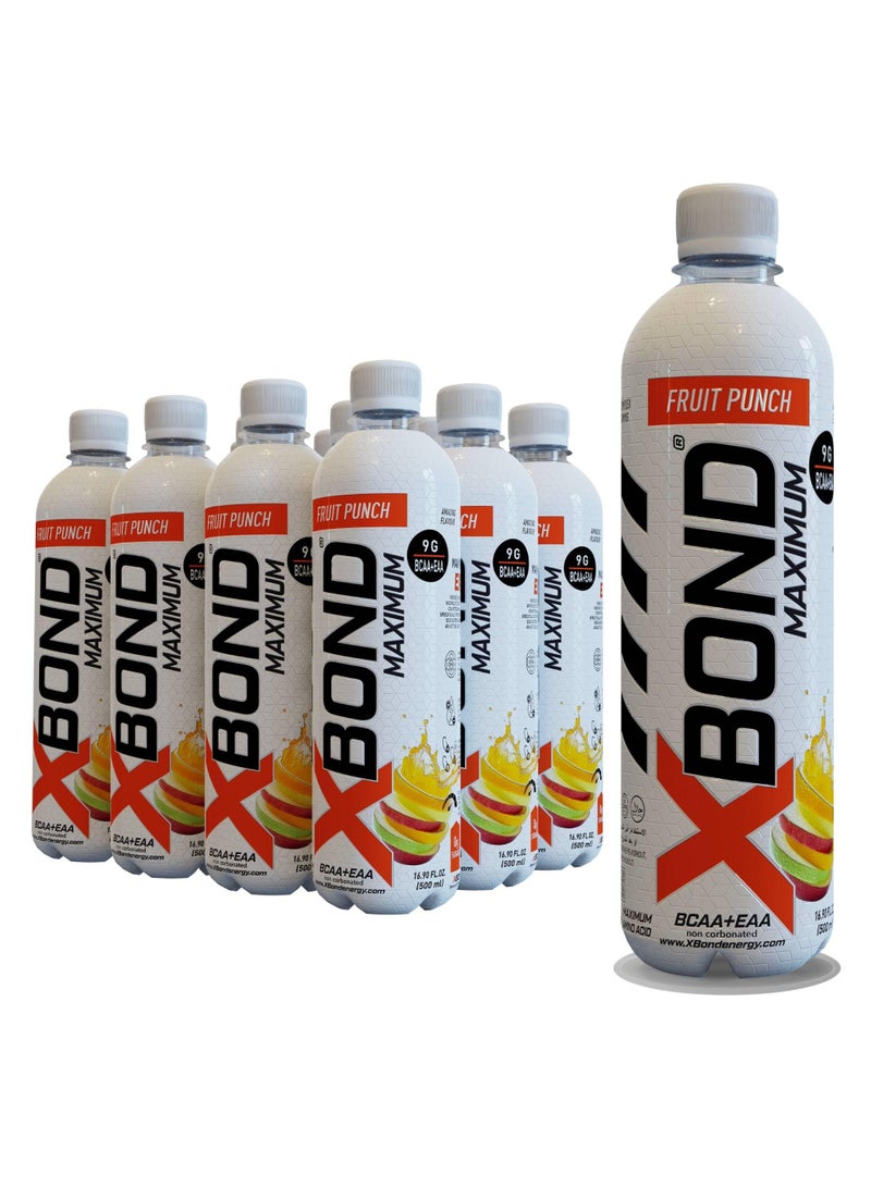 X-BOND 9g BCAA + EAA Fruit Punch Maximum Recovery  Non Carbonated Drink Maximum Amino Drink -  Electrolytes Drink - 16 fl oz (500 ml), Sugar Free 34 Calories, 60mg Caffeine Pack of 12