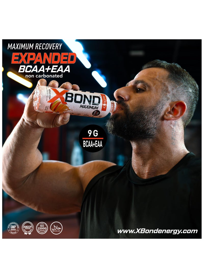 X-BOND 9g BCAA + EAA Fruit Punch Maximum Recovery  Non Carbonated Drink Maximum Amino Drink -  Electrolytes Drink - 16 fl oz (500 ml), Sugar Free 34 Calories, 60mg Caffeine Pack of 12