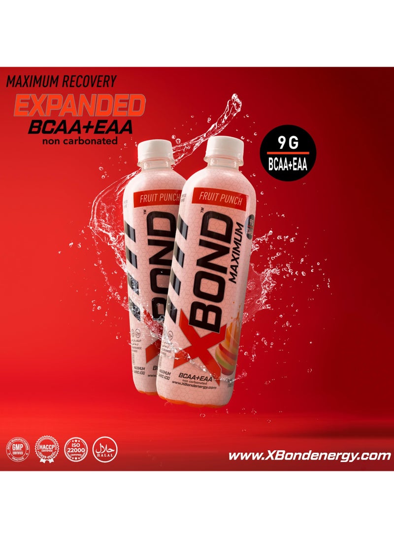 X-BOND 9g BCAA + EAA Fruit Punch Maximum Recovery  Non Carbonated Drink Maximum Amino Drink -  Electrolytes Drink - 16 fl oz (500 ml), Sugar Free 34 Calories, 60mg Caffeine Pack of 12