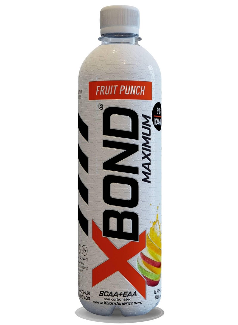 X-BOND 9g BCAA + EAA Fruit Punch Maximum Recovery  Non Carbonated Drink Maximum Amino Drink -  Electrolytes Drink - 16 fl oz (500 ml), Sugar Free 34 Calories, 60mg Caffeine Pack of 12
