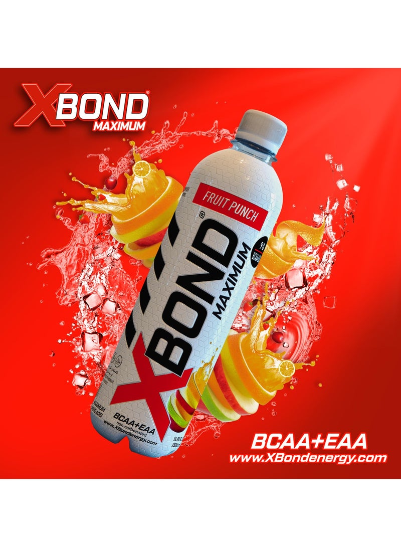 X-BOND 9g BCAA + EAA Fruit Punch Maximum Recovery  Non Carbonated Drink Maximum Amino Drink -  Electrolytes Drink - 16 fl oz (500 ml), Sugar Free 34 Calories, 60mg Caffeine Pack of 12