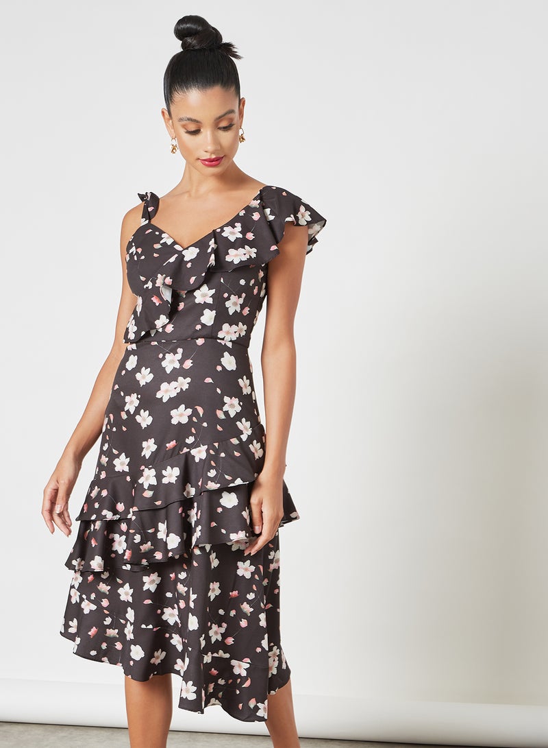 Floral Print Dress Black