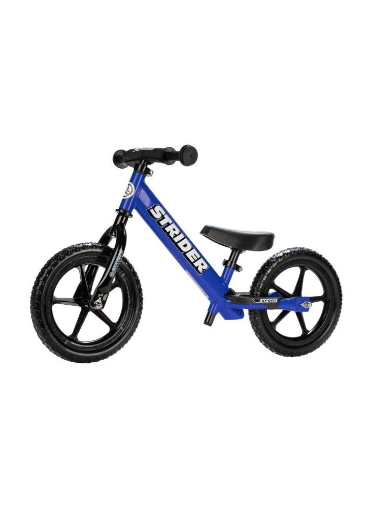 Strider 12” Sport Bike - No Pedal Balance Bicycle for Kids 18 Months to 5 Years - Includes Safety Pad, Padded Seat, Mini Grips & Flat-Free Tires - Tool-Free Assembly & Adjustments- Blue