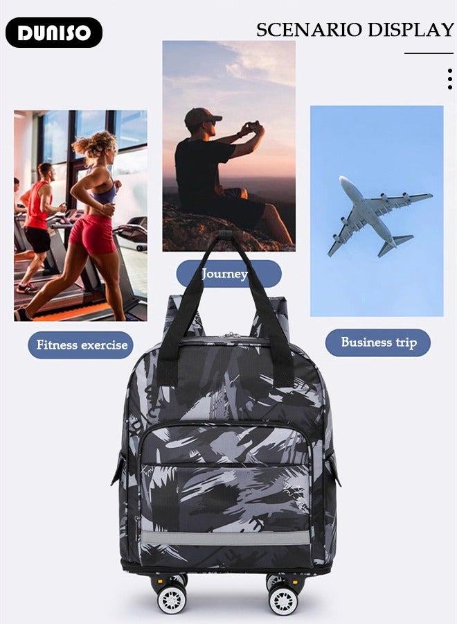 Travel Luggage Bag, Foldable Carry on Luggage Airline Approved, Lightweight Carry on Suitcase with Spinner Wheels, Family Travel Suitcase with Shoulder straps Wheels Detachable