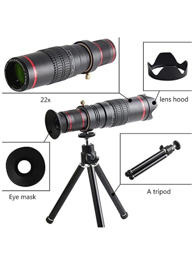 Cell Phone Camera Smartphone 4K HD 22X Telephoto Lens Kit Clip on Tripod for iPhone Samsung