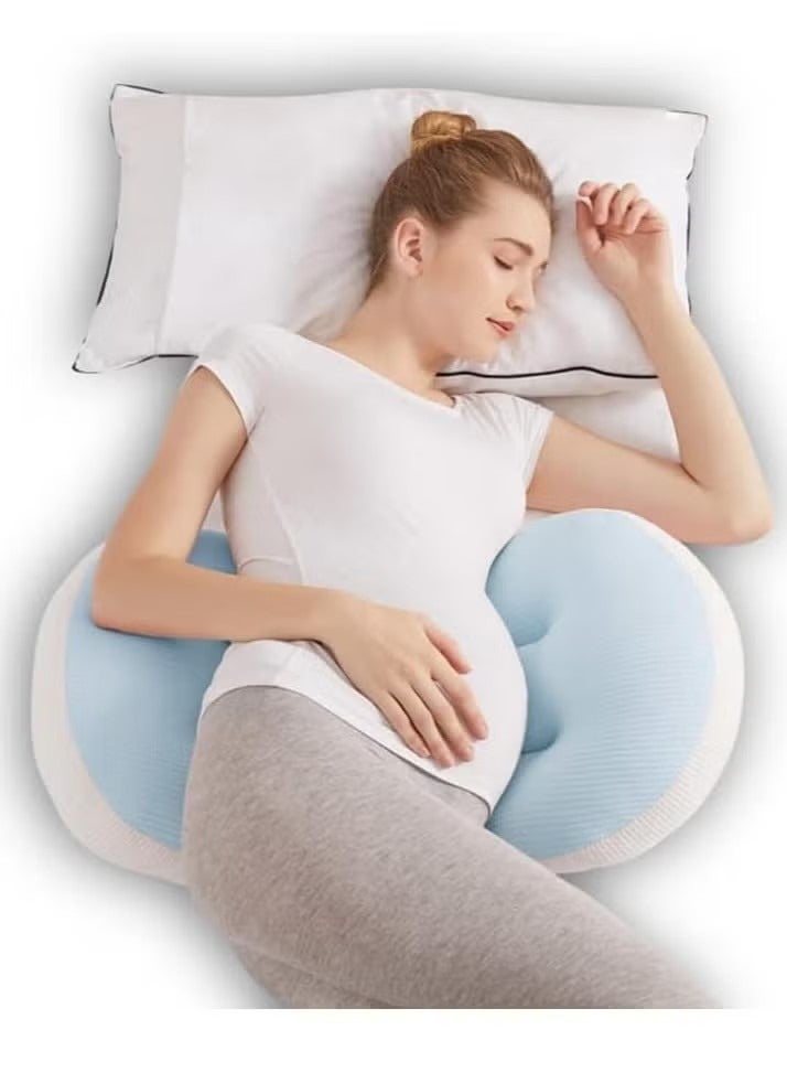 Maternity Pillow, Pregnancy Body Pillow Support for Back, Legs, Belly, Hips of Pregnant Women, Detachable and Adjustable with Pillow Cover (Blue)