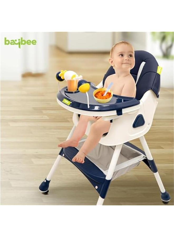 Baby High Chair With Adjustable Height And Footrest, Tray, Wheels, Safety Belt And Cushion, 6 Months To 4 Years