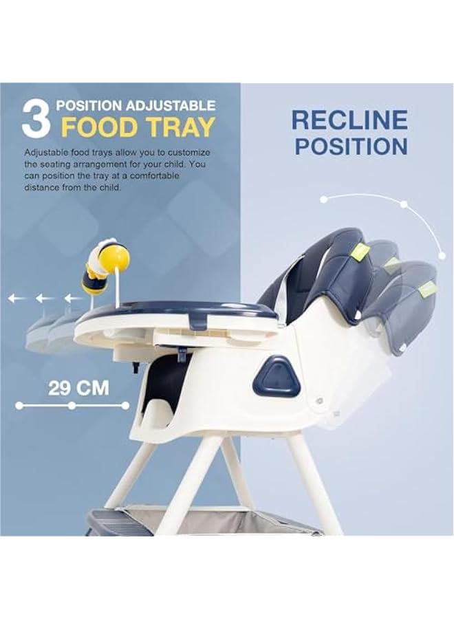 Baby High Chair With Adjustable Height And Footrest, Tray, Wheels, Safety Belt And Cushion, 6 Months To 4 Years