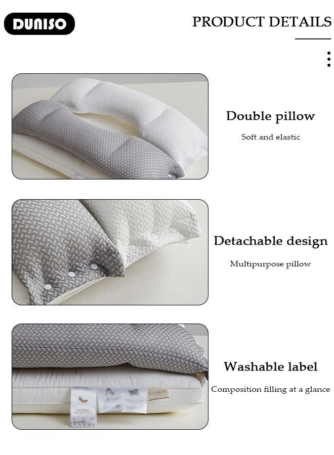 Double Layer Neck Support Pillow, Detachable 3-in-1 Neck Pillow for Shoulder and Neck Pain Relief, Ergonomic Cervical Contour Anti Snore Pillows for Front Back Side Sleepers