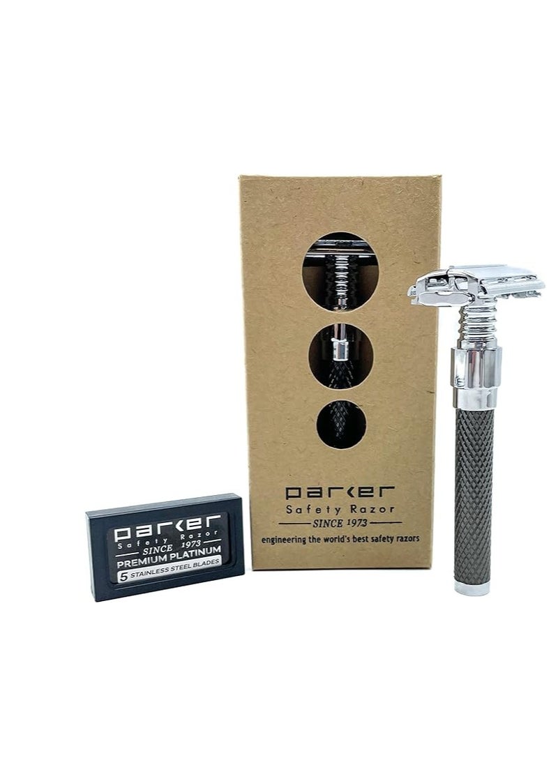 Parker 92R Ultra Heavyweight Butterfly Open Double Edge Safety Razor & 5 Premium Blades