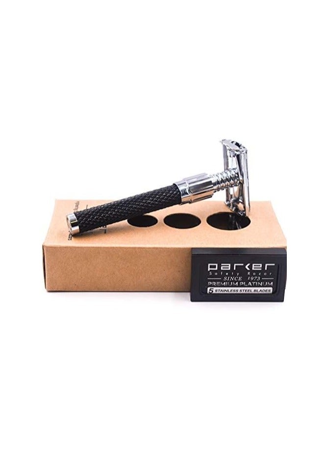 Parker 92R Ultra Heavyweight Butterfly Open Double Edge Safety Razor & 5 Premium Blades