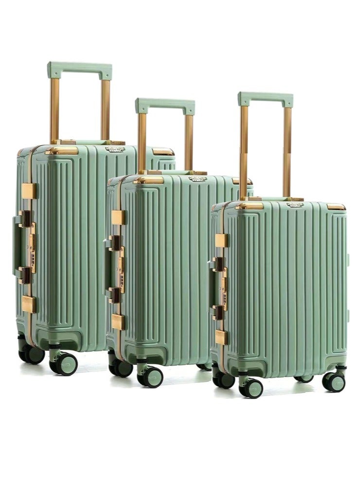 3 PCS TROLLEY LUGGAGE ALUMINUM FRAME POLY CARBON MATERIAL, LUGGAGE SUITCASE SET AND CABIN LUGGAGE BAG SET GREEN COLOUR