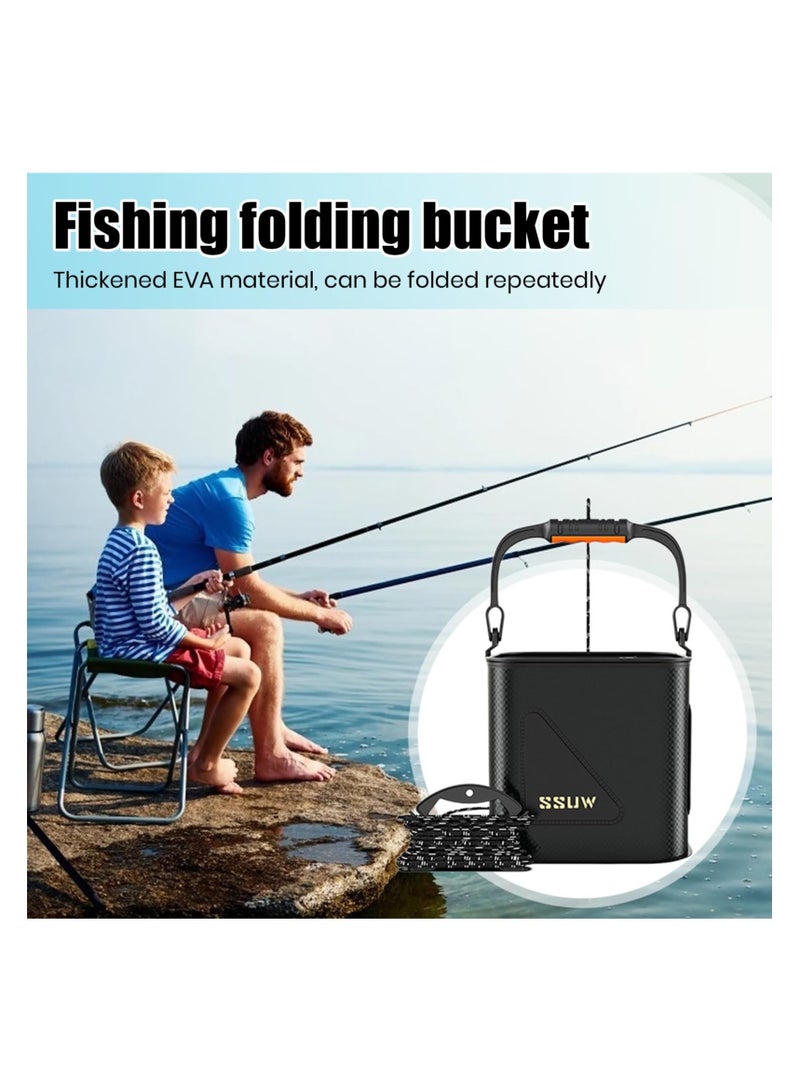 Portable Fish Container, Waterproof Fishing Bucket11L, Foldable Handle Double Zipper Mesh Cover Eva Leak-Proof Collapsible Water Storage Pail for Camping Fishing Travelling Outdoor