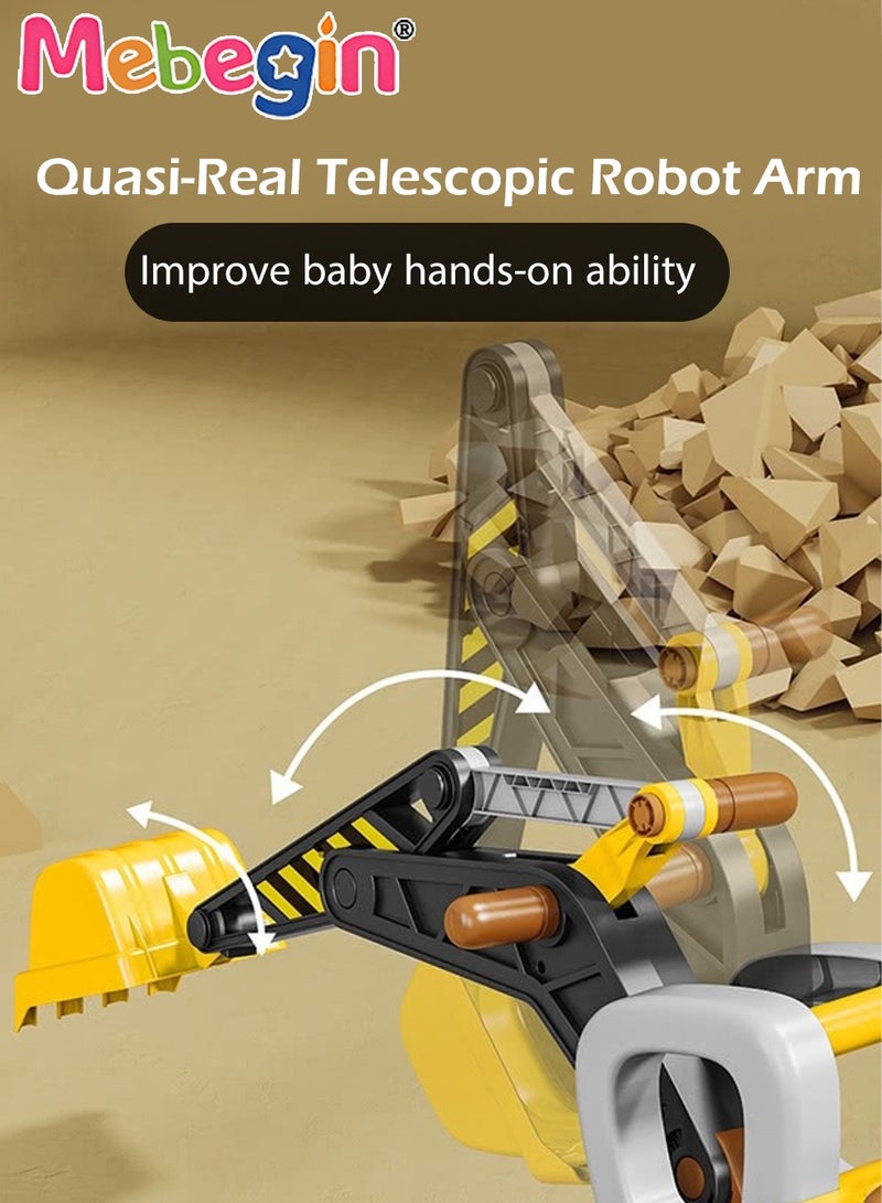 Multifunctional Steam Excavator Ride On Toy, Construction Toys with Real Working Parts with Sound Lights, Sturdy Plastic Construction, Ideal Sand Beach Toy for Boys, Pretend Play Sliding Tractor