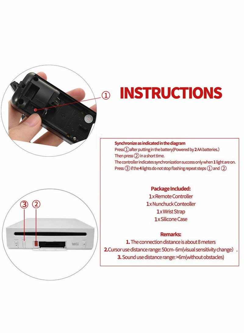 Wii and Wii U Controller Set: NC Remote Controller with Nunchuk Replacement, Includes Silicone Case and Wrist Strap for Enhanced Gaming Experience.